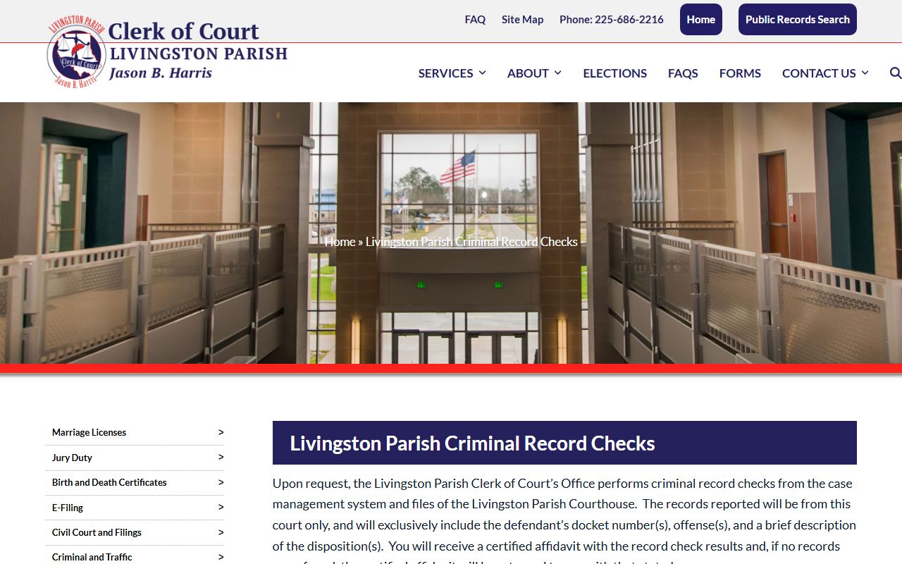 Livingston Parish County criminal record check instructions after jail arrest